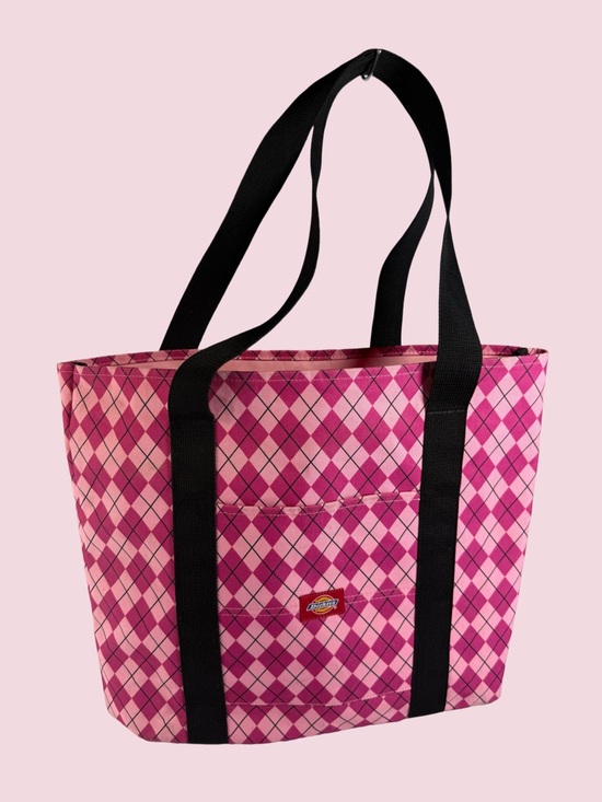 Dickies Handbags - Dickies Pink Argyle Pattern Tote with Black Straps